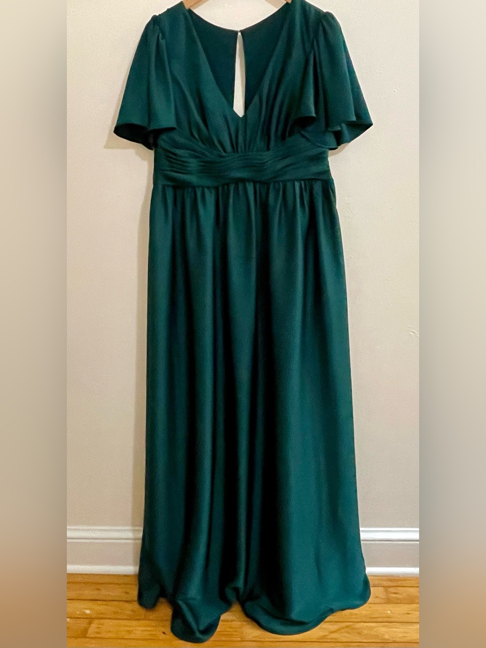 Azazie A14 Emerald Green Flutter Sleeve Maxi Bridesmaid Formal Dress